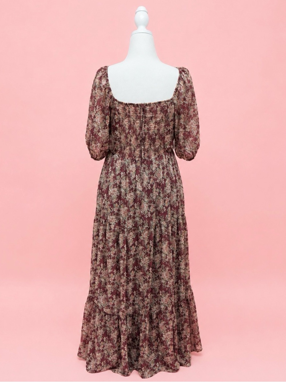 Mauve Floral Maxi Dress with Sweetheart Neckline - Picture 7 of 9